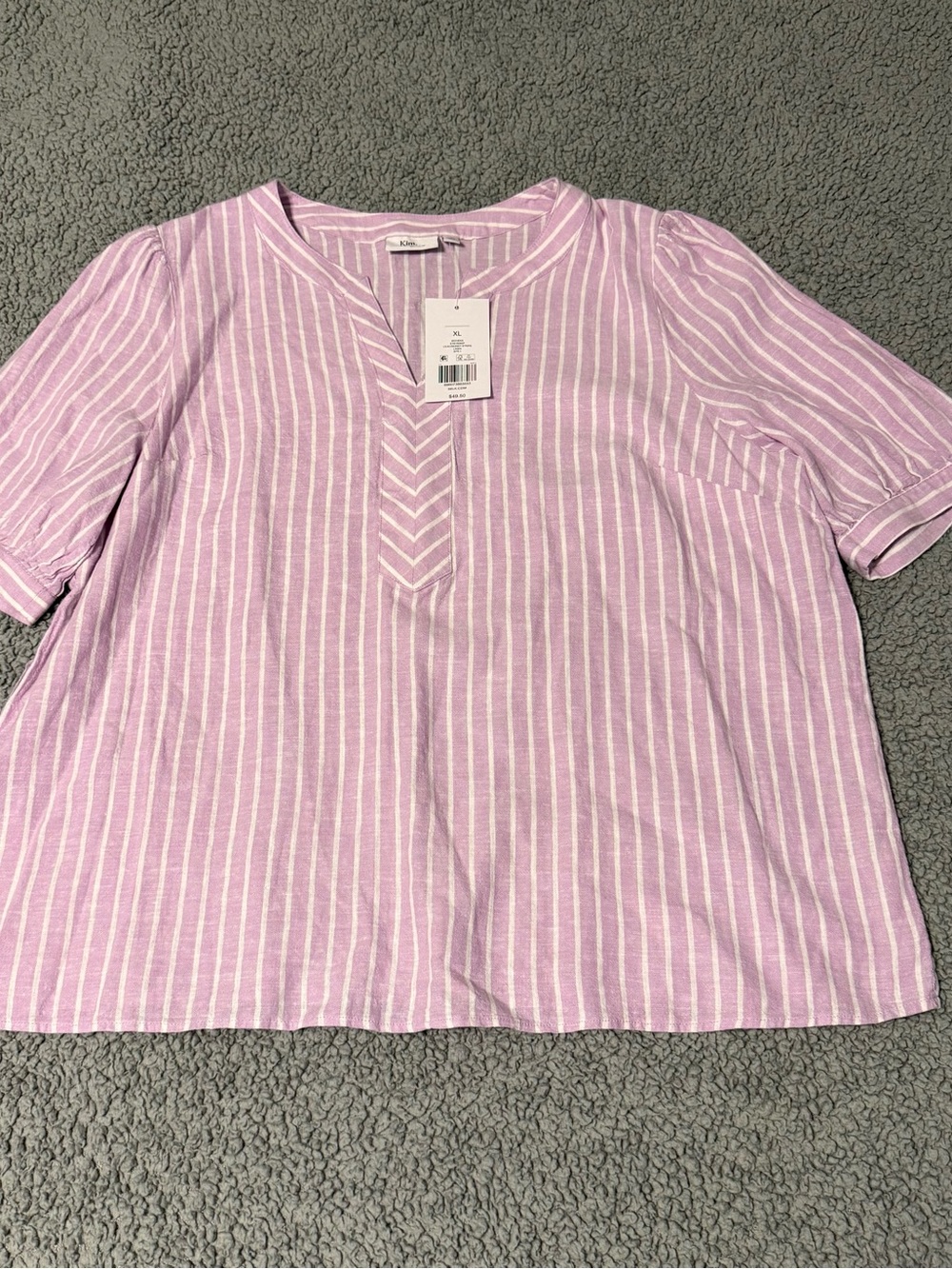 Kim Rogers Lavender & White Striped Split-Neck Tunic